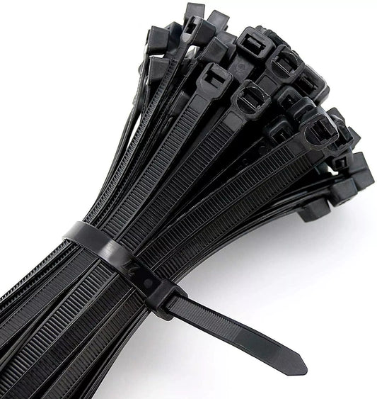 Heavy duty nylon 6/6 Black cable ties on a white background