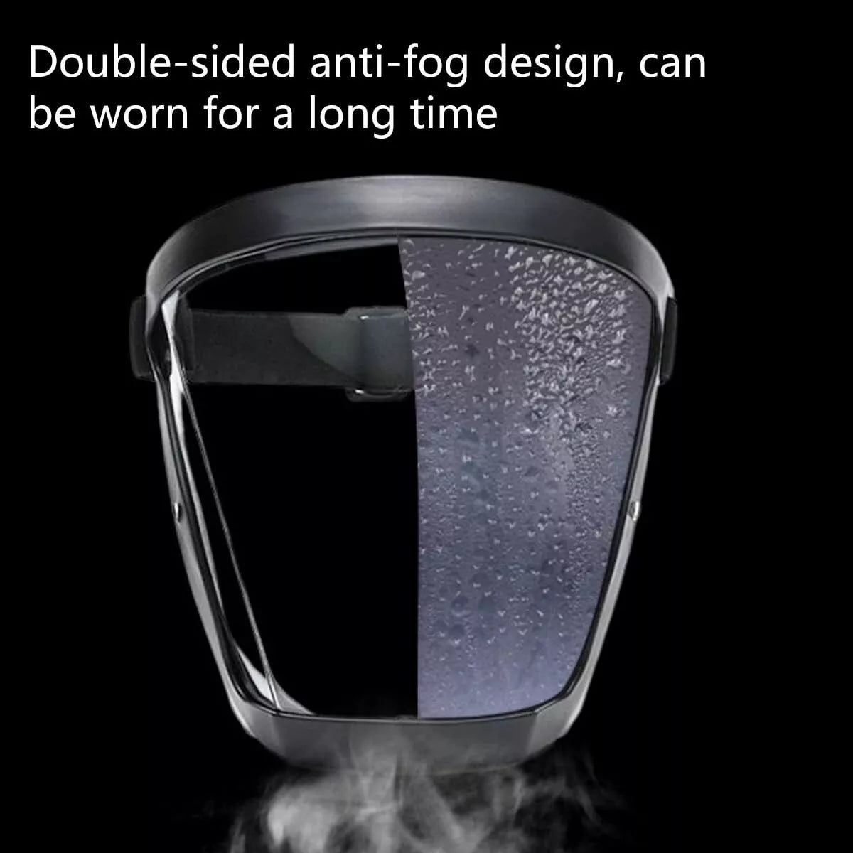 anti-fog mask showing split section of the anit-fog capabilities 