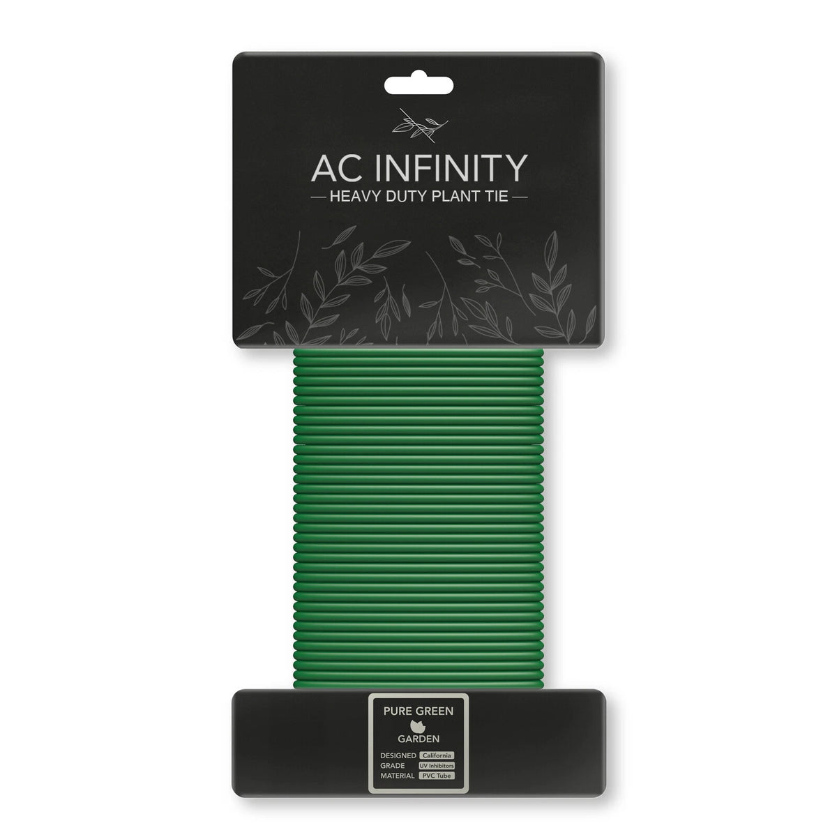 Green plant ties on a black card with 'AC Infinity' branding