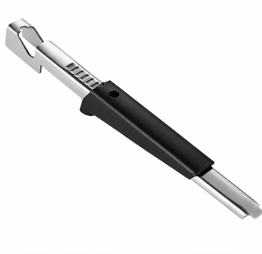 Adjustable jar opener with black and silver design on a white background