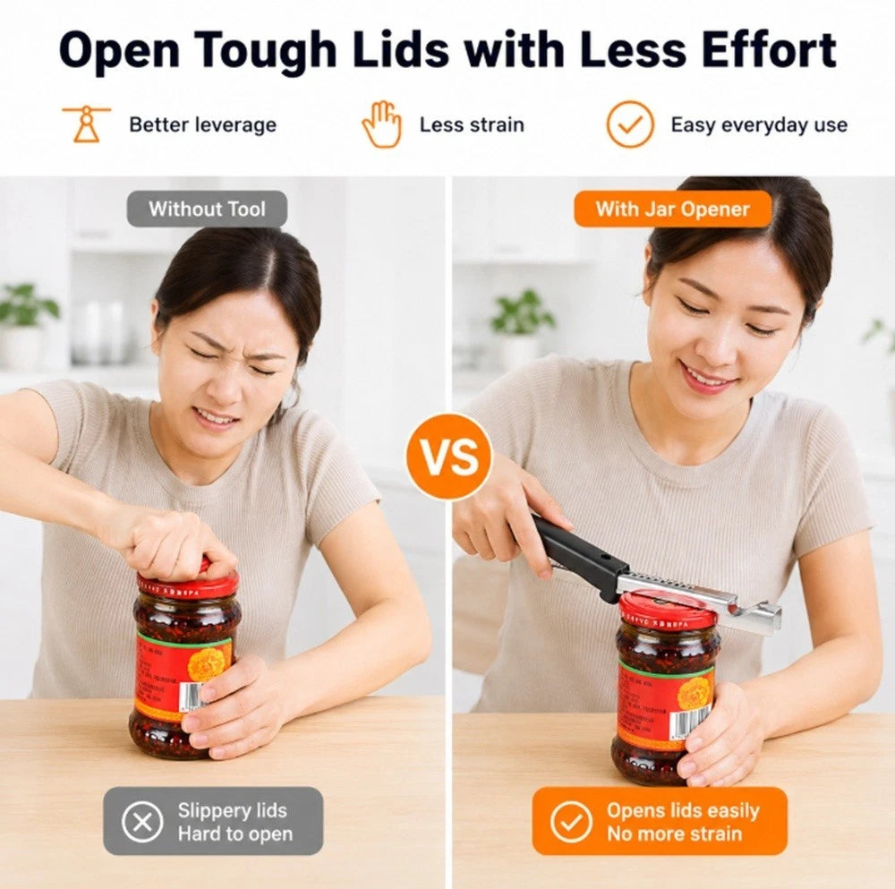 Comparison of using a jar opener with and without a tool to open a jar.