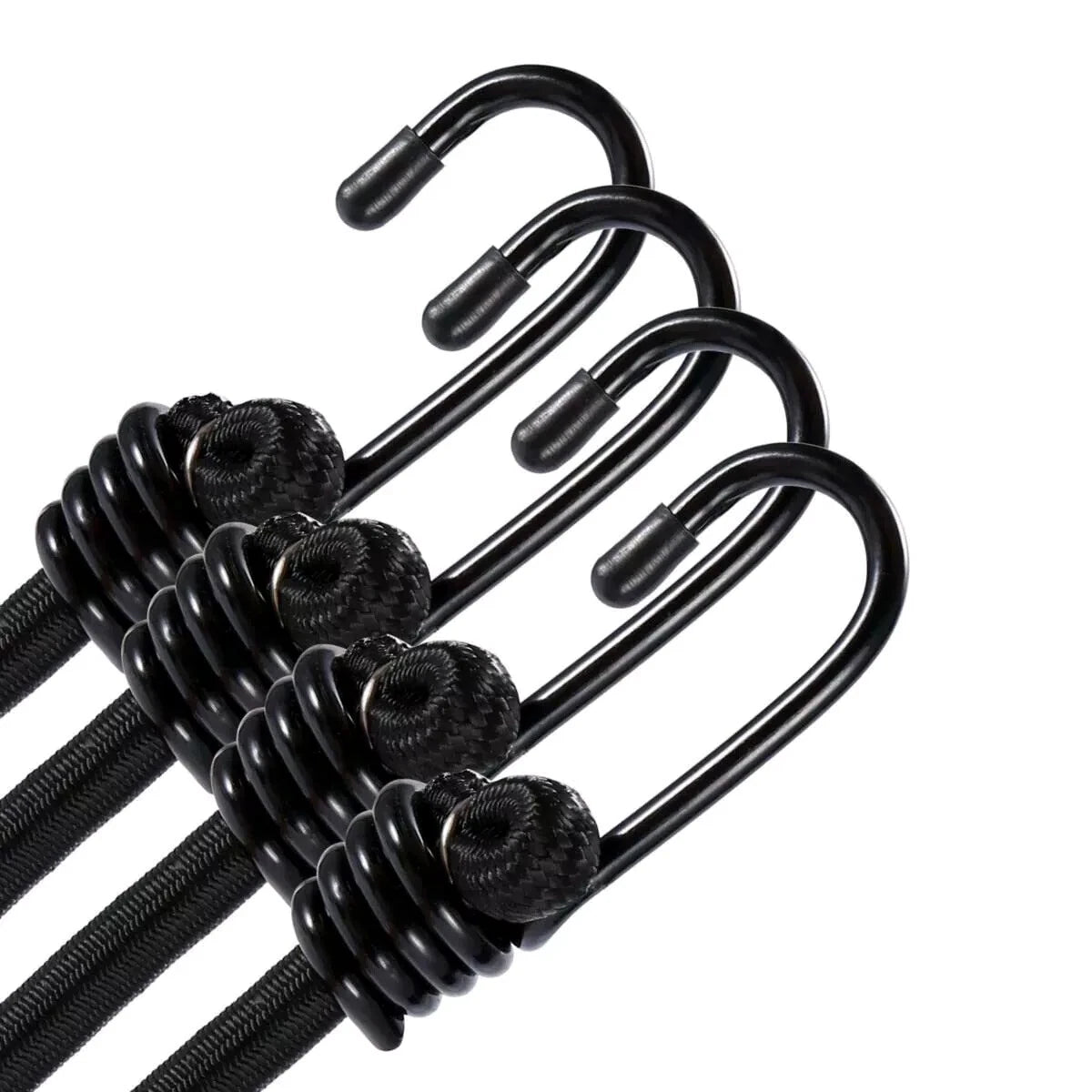 black rubber capped metal hooks on set of bungee cords