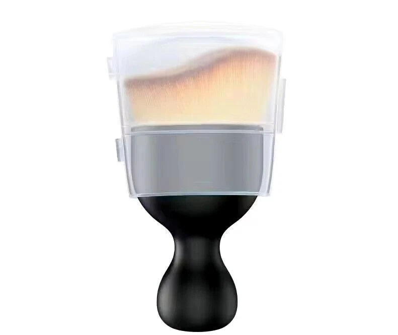 Auto detail brush with a black handle and clear protective cover on a white background