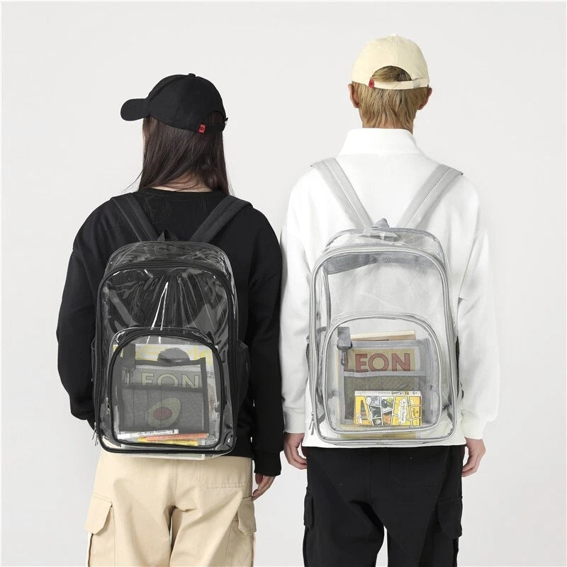 people wearing clear bookbags
