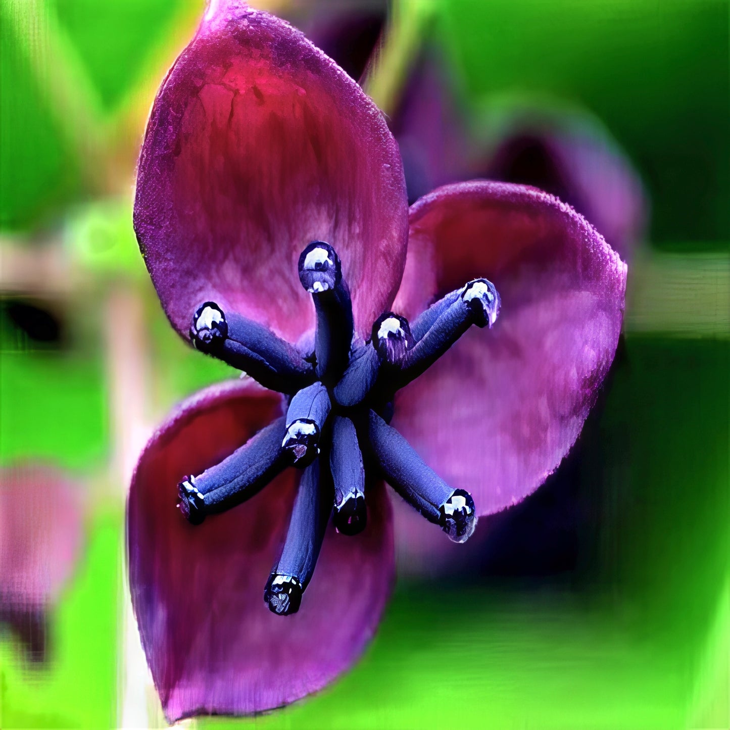 Close-up of a purple Chocolate vine flower with a green background