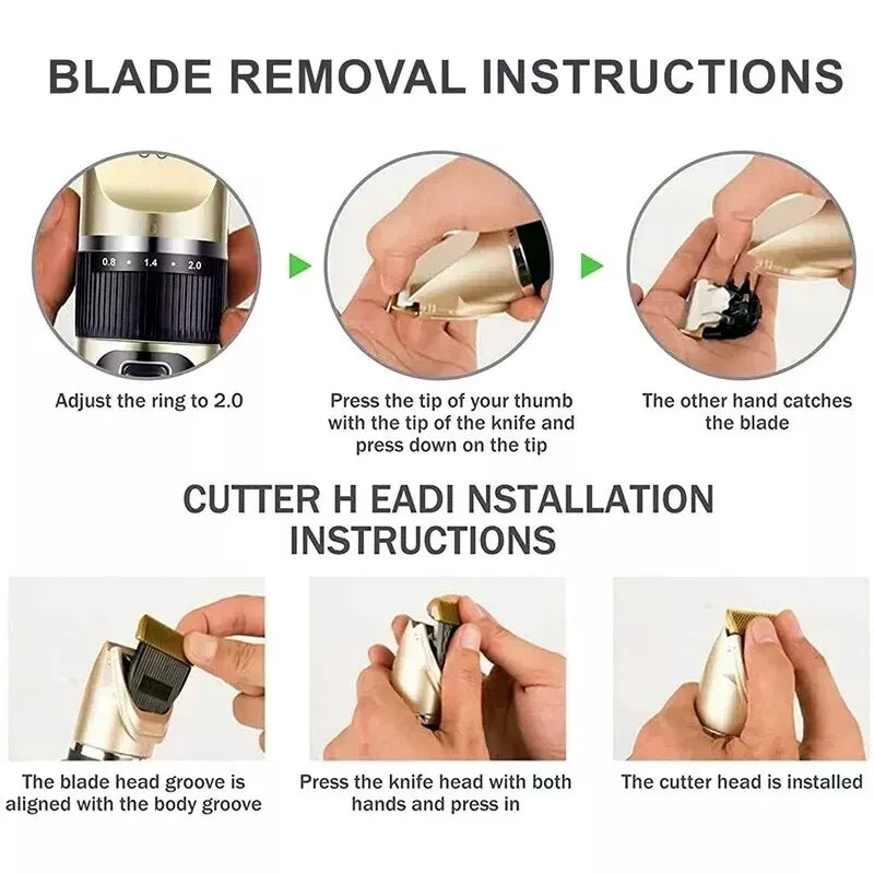 Step-by-step instructions for blade removal and cutter head installation.