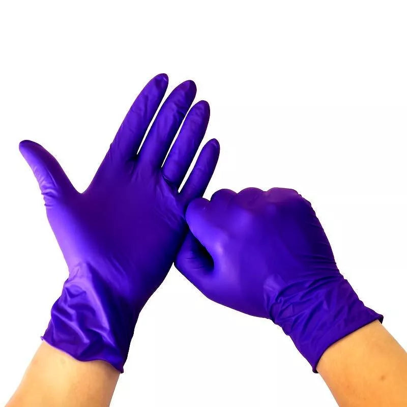 indigo nitrile exam gloves on a white background