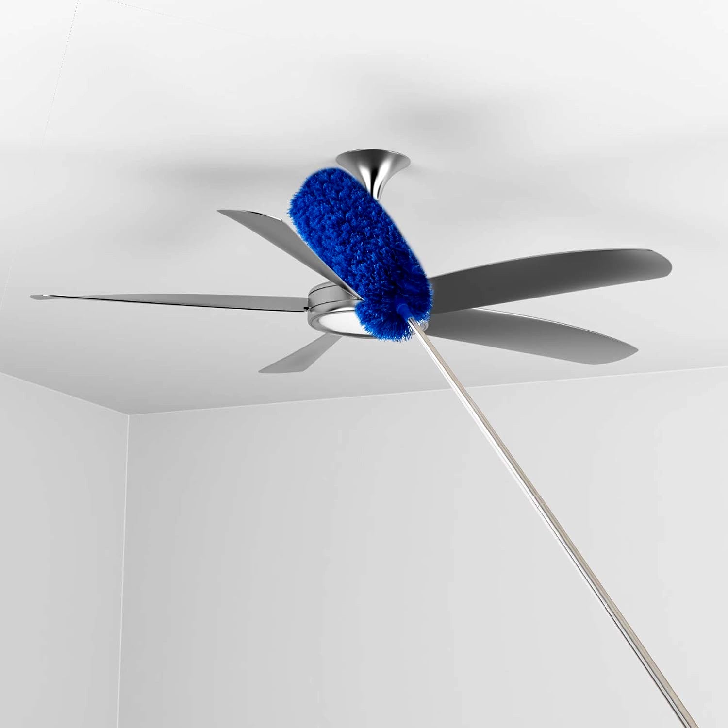 Microfiber ceiling fan duster with telescopic pole for hard-to-reach areas
