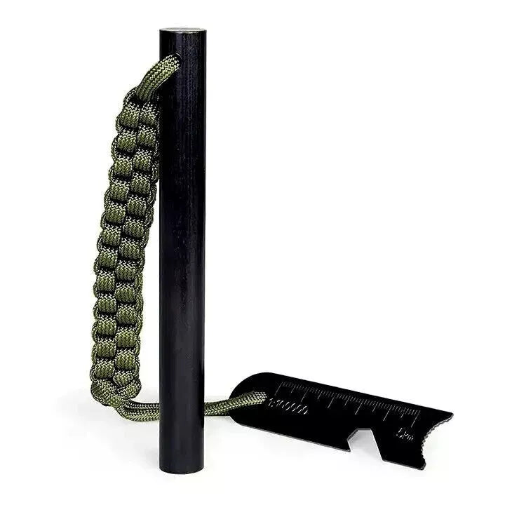military grade huge ferro rod 5 inch long by 1/2 inch wide with paracord and scraper tool