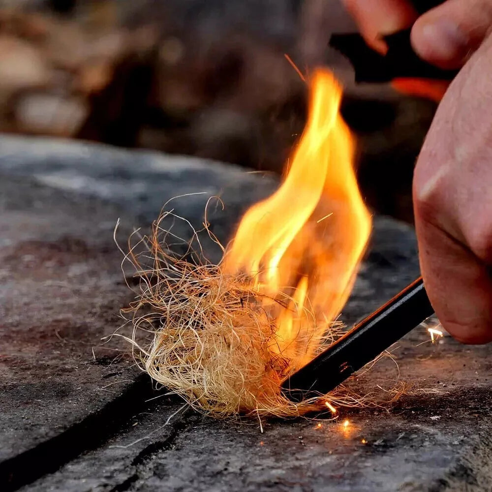 ferro rod fire starting on shavings for fire starter