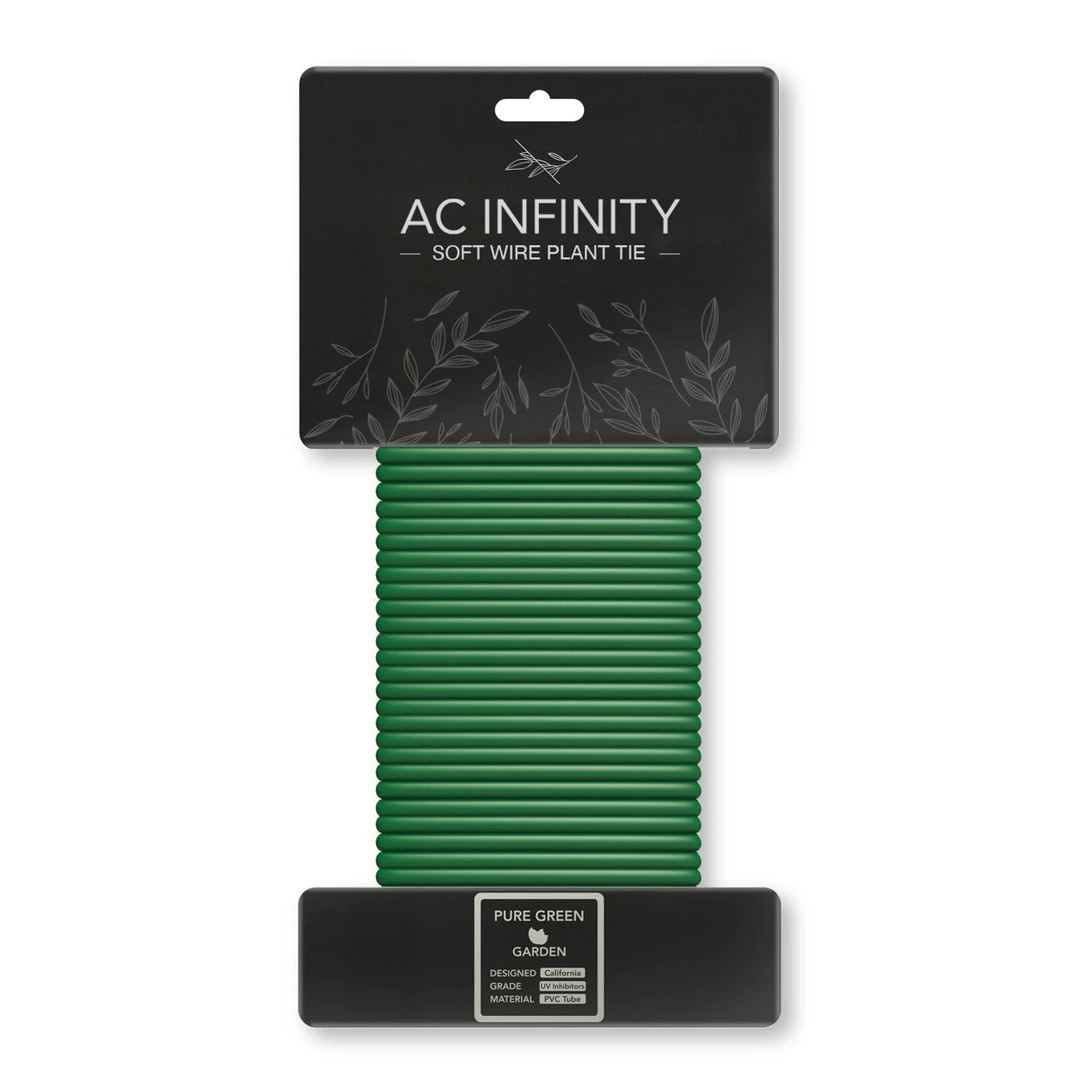 Green plant ties on a black card with 'AC Infinity' branding