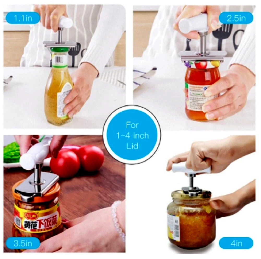 Collage of a jar openers being used on various jars with measurements indicated.