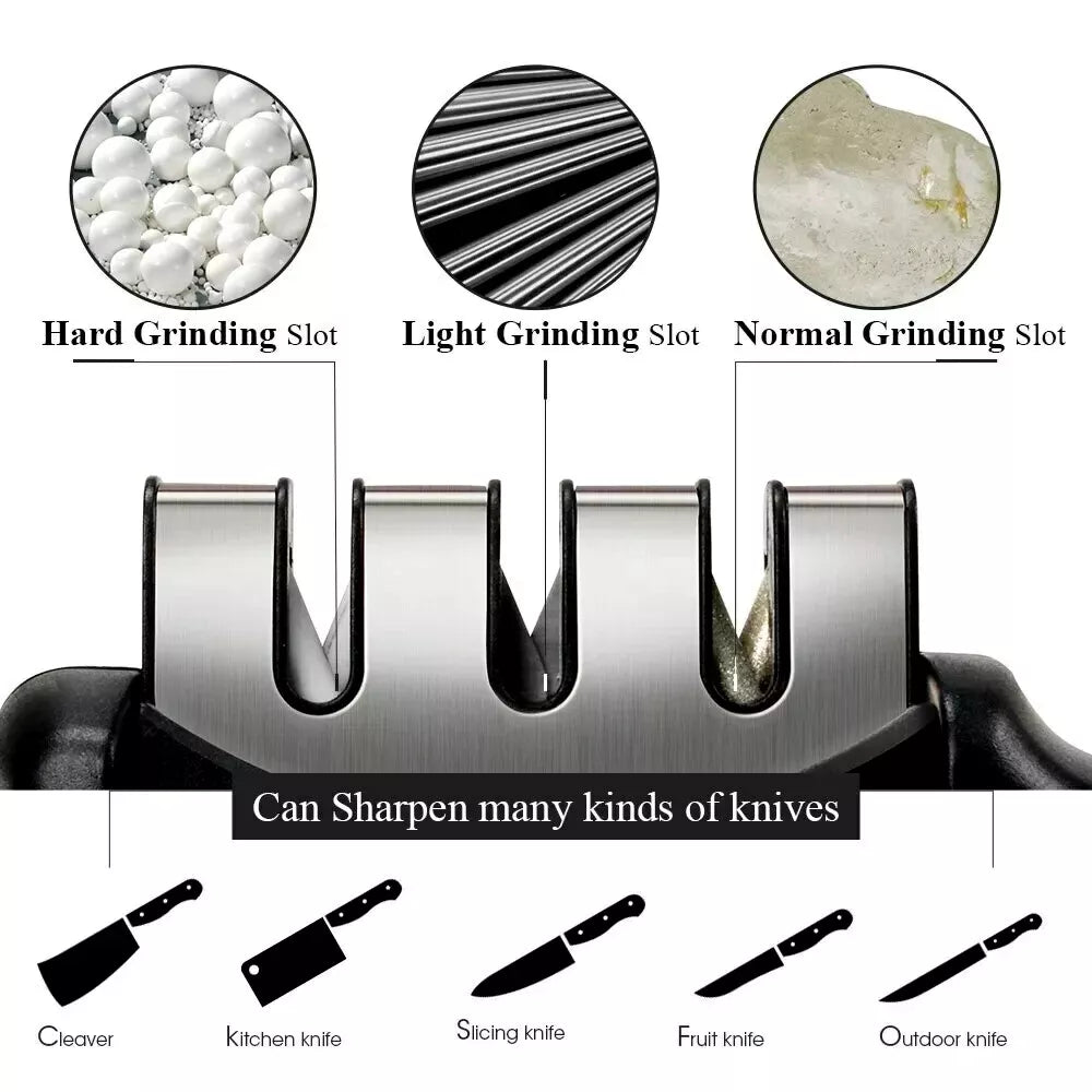 2 stage knife sharpener 3 stage sharpening slots, hard grinding, light grinding and normal grinding 