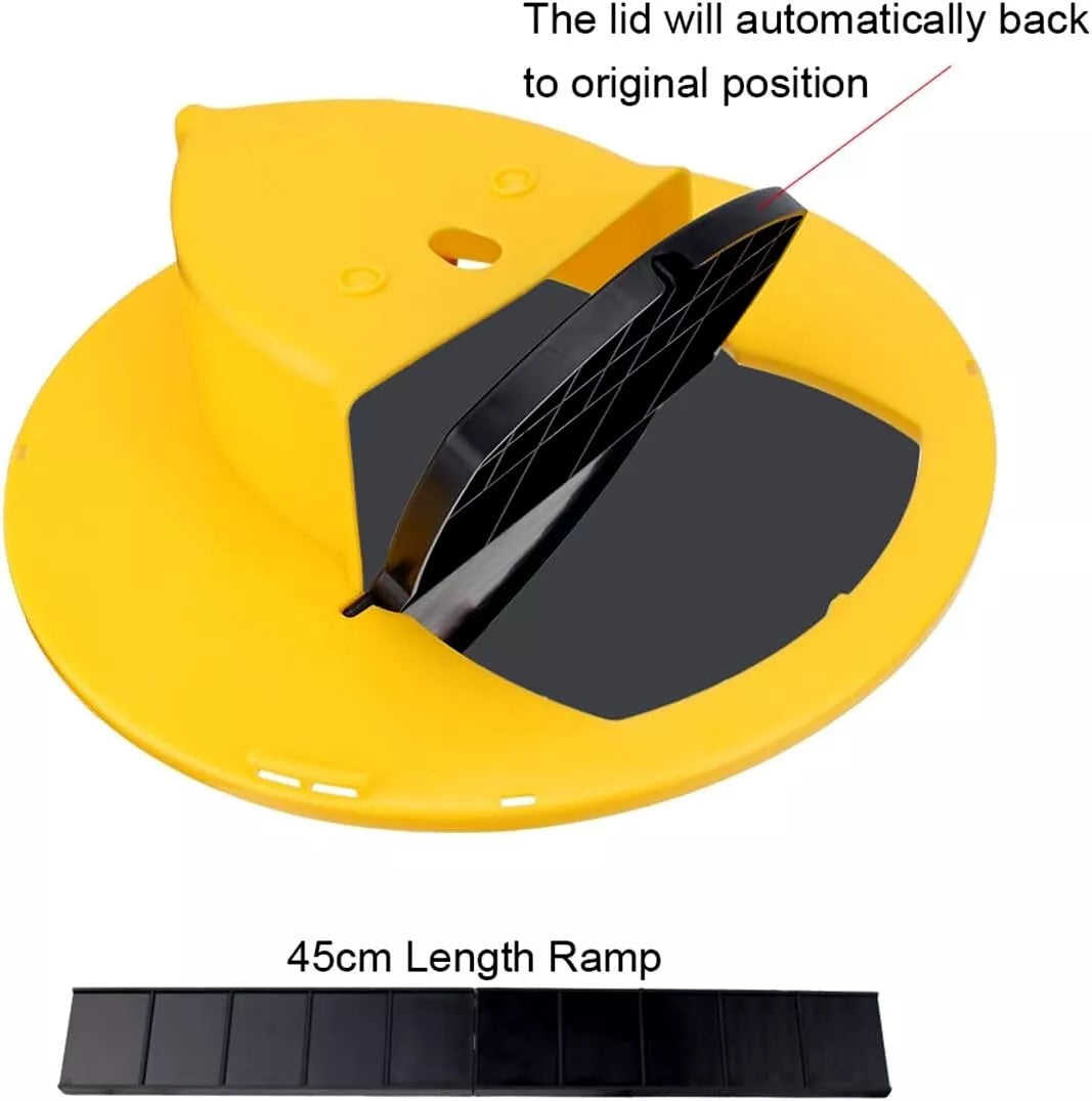 flip & slide bucket lid showing auto reset flapper and 45cm length ramp
