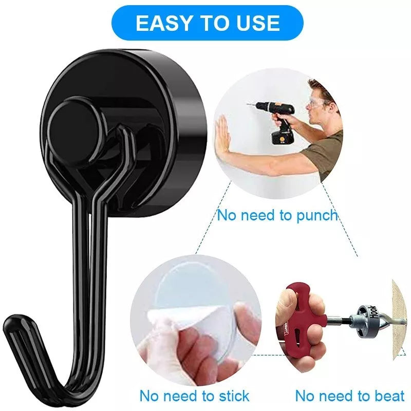 Black wall hook with installation instructions and tools.
