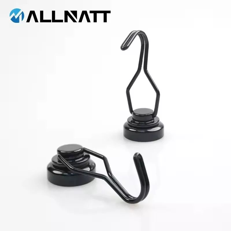Two black metal hooks on a white background.