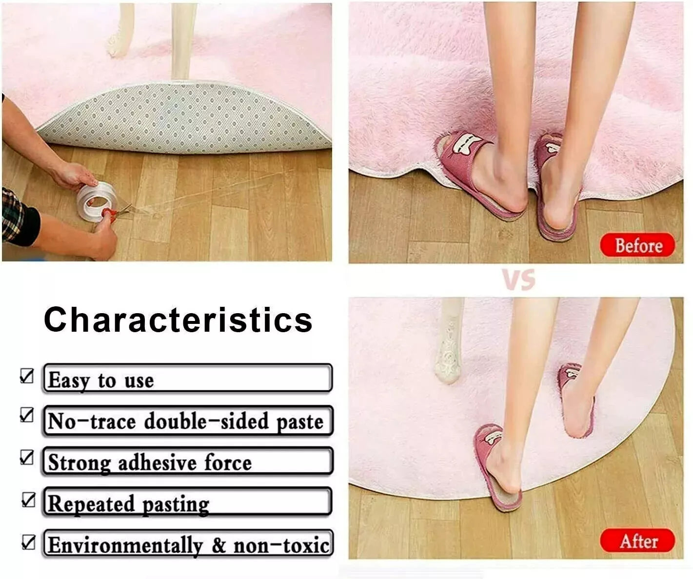 Product demonstrating the use of a adhesive mat with ease of application and strong adhesion.