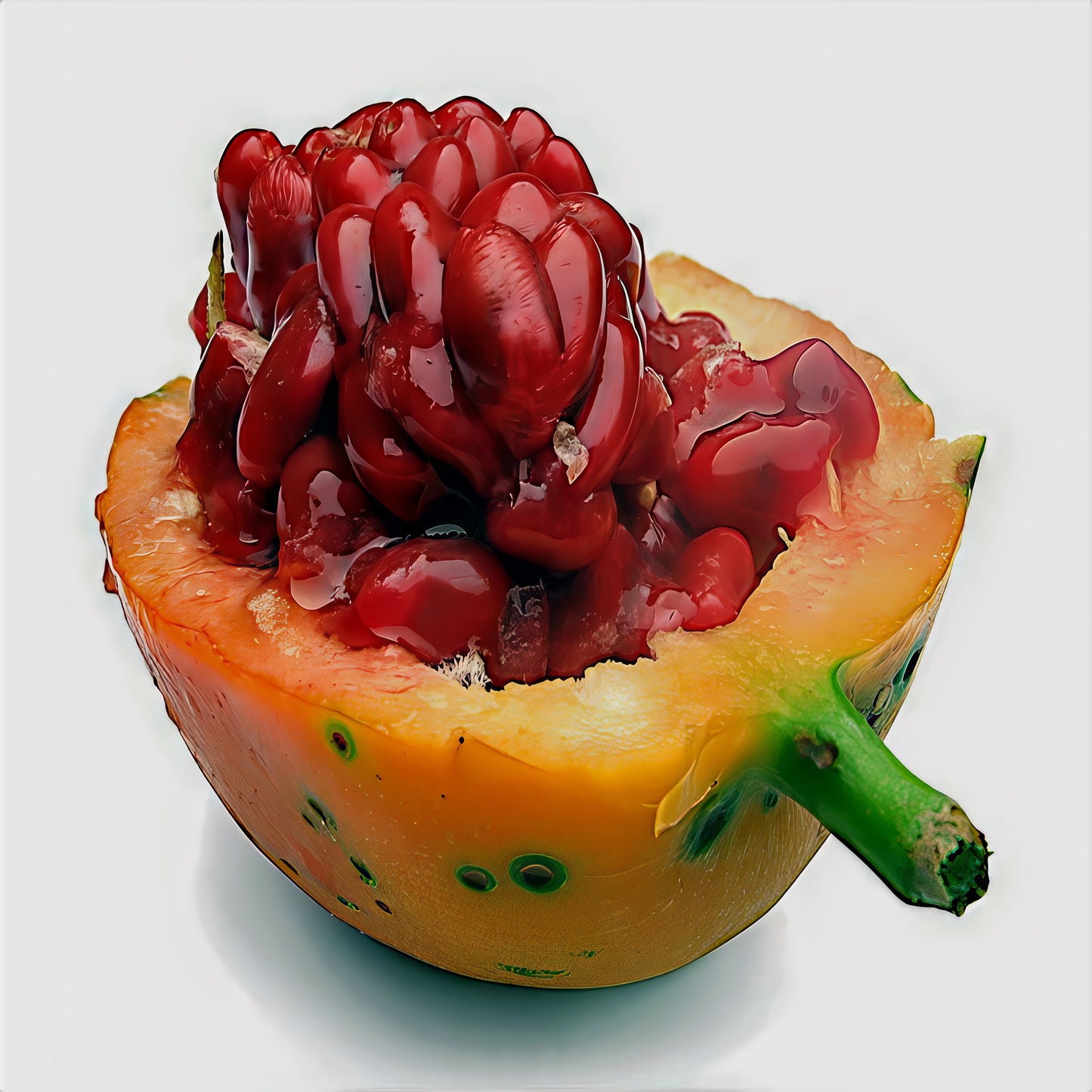 Blue passionflower fruit with white background. (Passiflora caerulea)
