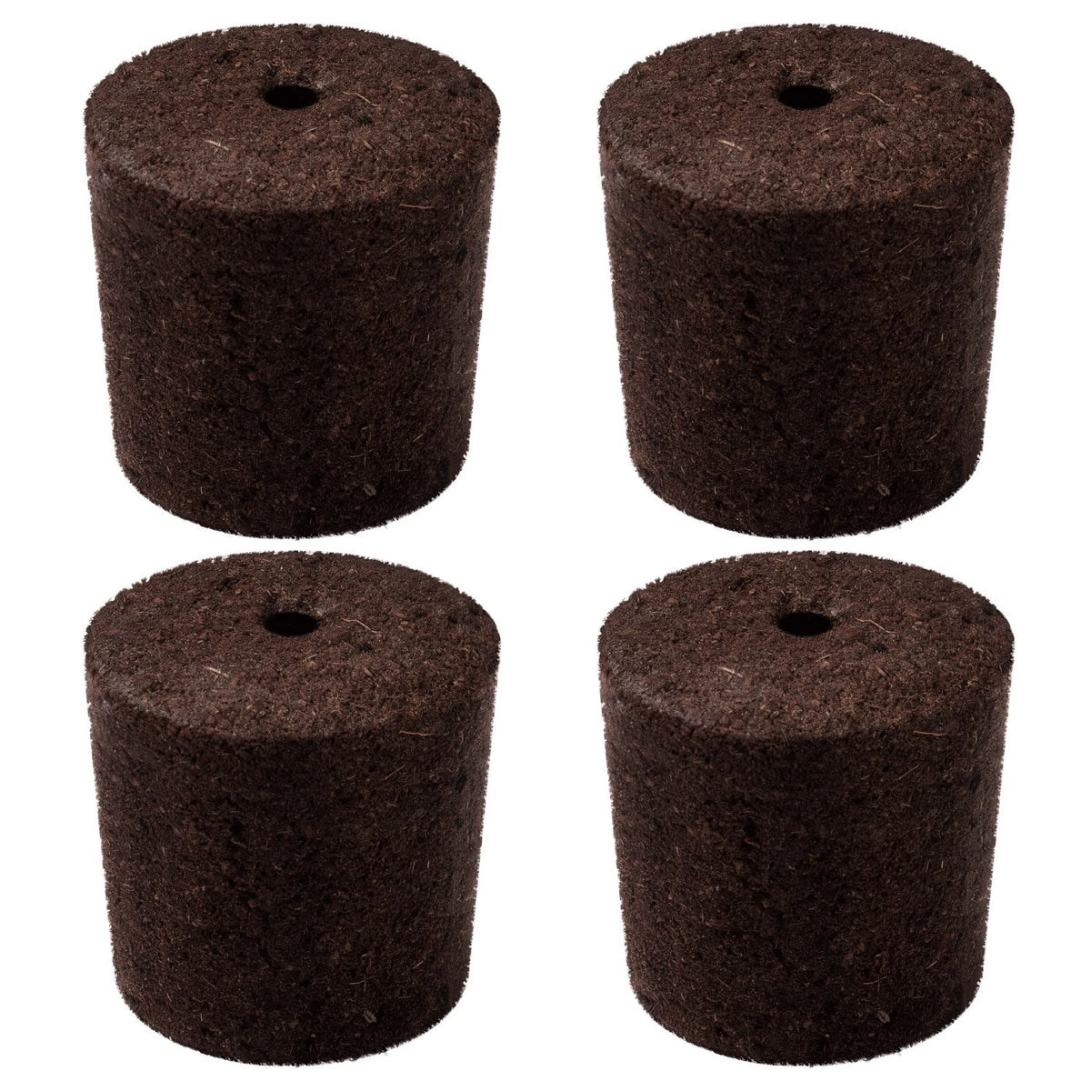 Four dark brown cylindrical soilless VIVOSUN seed starting rooter pots arranged in a 2x2 grid on a plain white background.