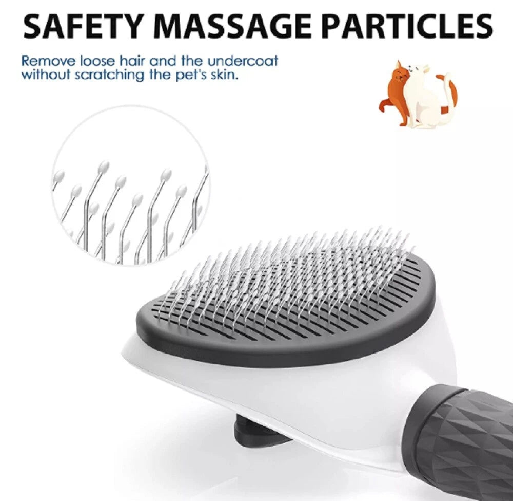Self Cleaning Pet grooming brush with safety massage particles on a white background