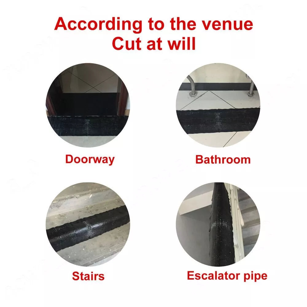 Four circular images labeled 'Doorway', 'Bathroom', 'Stairs', and 'Escalator pipe' with text 'According to the venue Cut at will', showing multiple ways & places to use large sticky mouse traps
