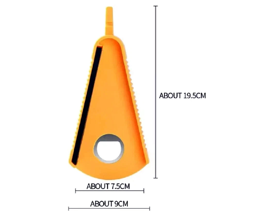 Orange jar lid and bottle opener with measurements on a white background