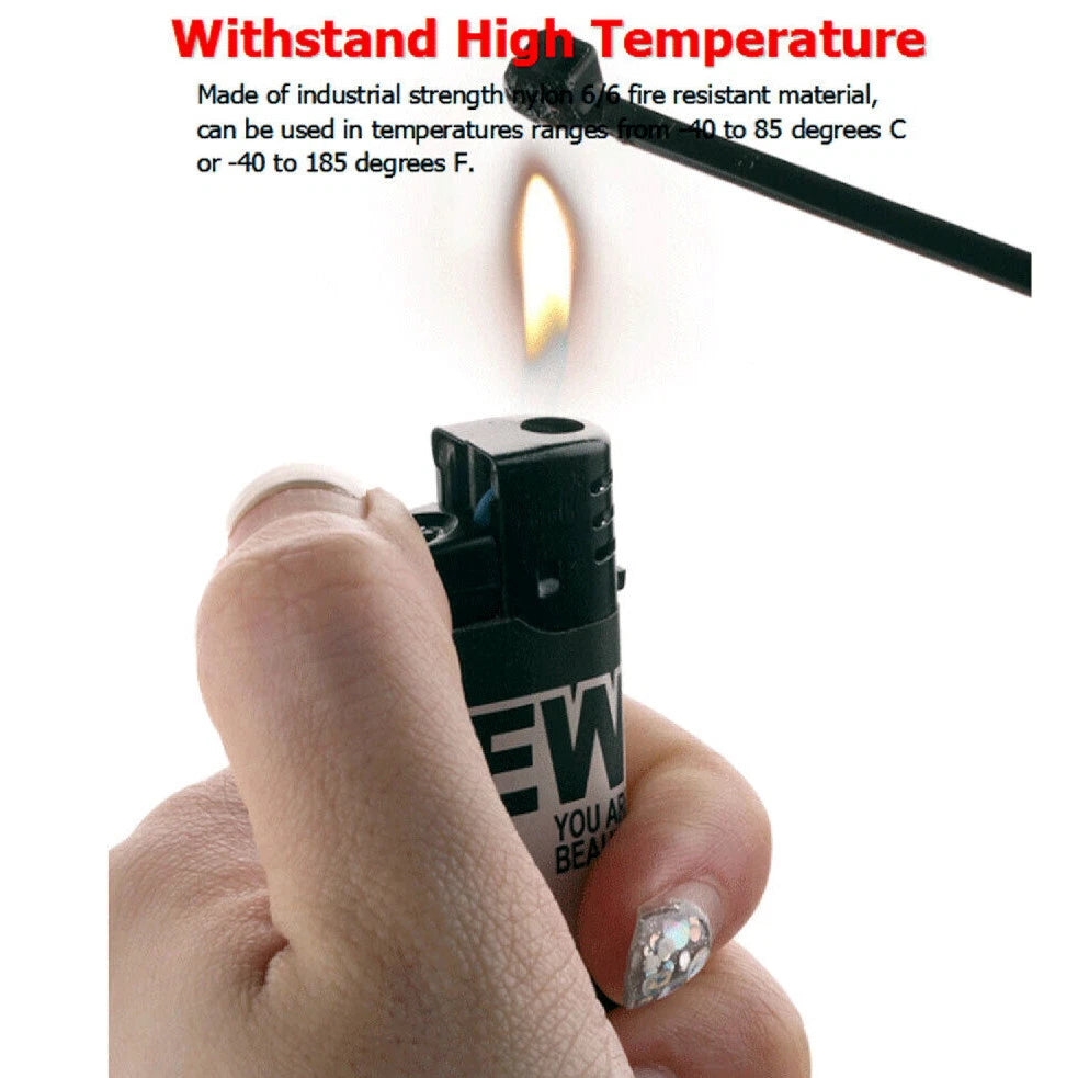 Hand holding a lighter with text about high-temperature resistance.