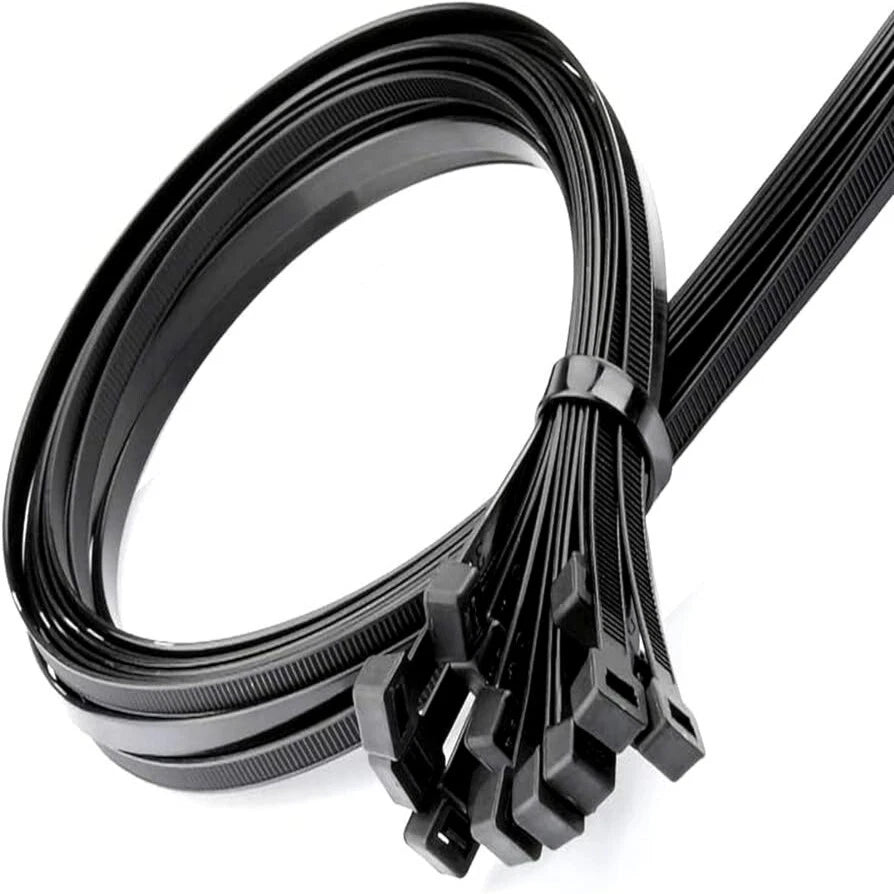 36 inch heavy duty nylon Black cable ties on a white background
