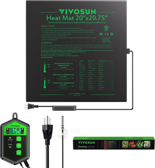 VIVOSUN heat mat with controller and power cord on a white background