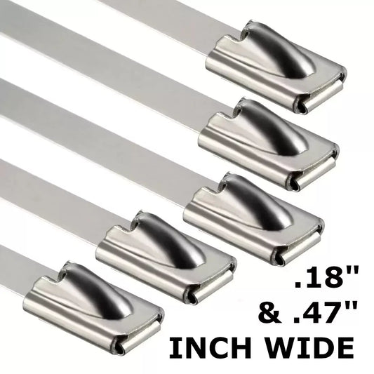  stainless steel heavy duty metal zip ties in .18 inch and .47 inch widths