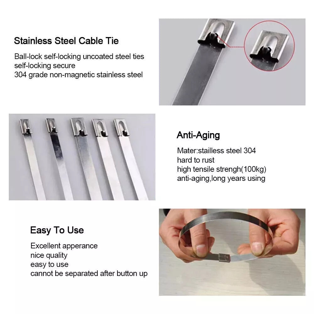 features: ball lock, self locking, 304 grade non magnetic stainless steel, anti corrosion, anti rust, high tensile strength, east to use, quality appearance