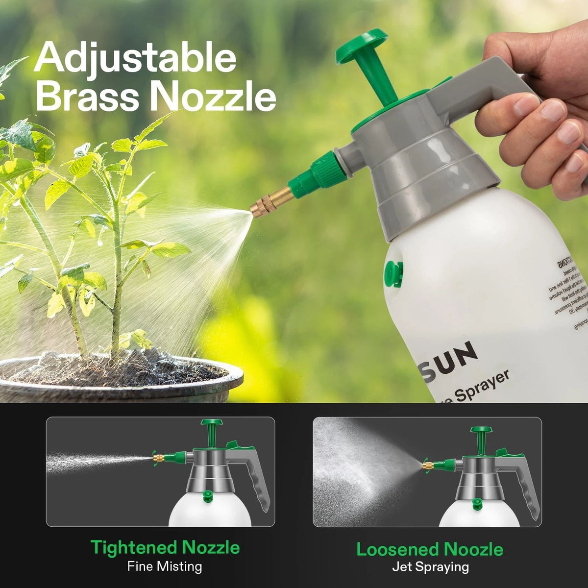 VIVOSUN garden sprayer bottle with adjustable nozzle being used to water plants.