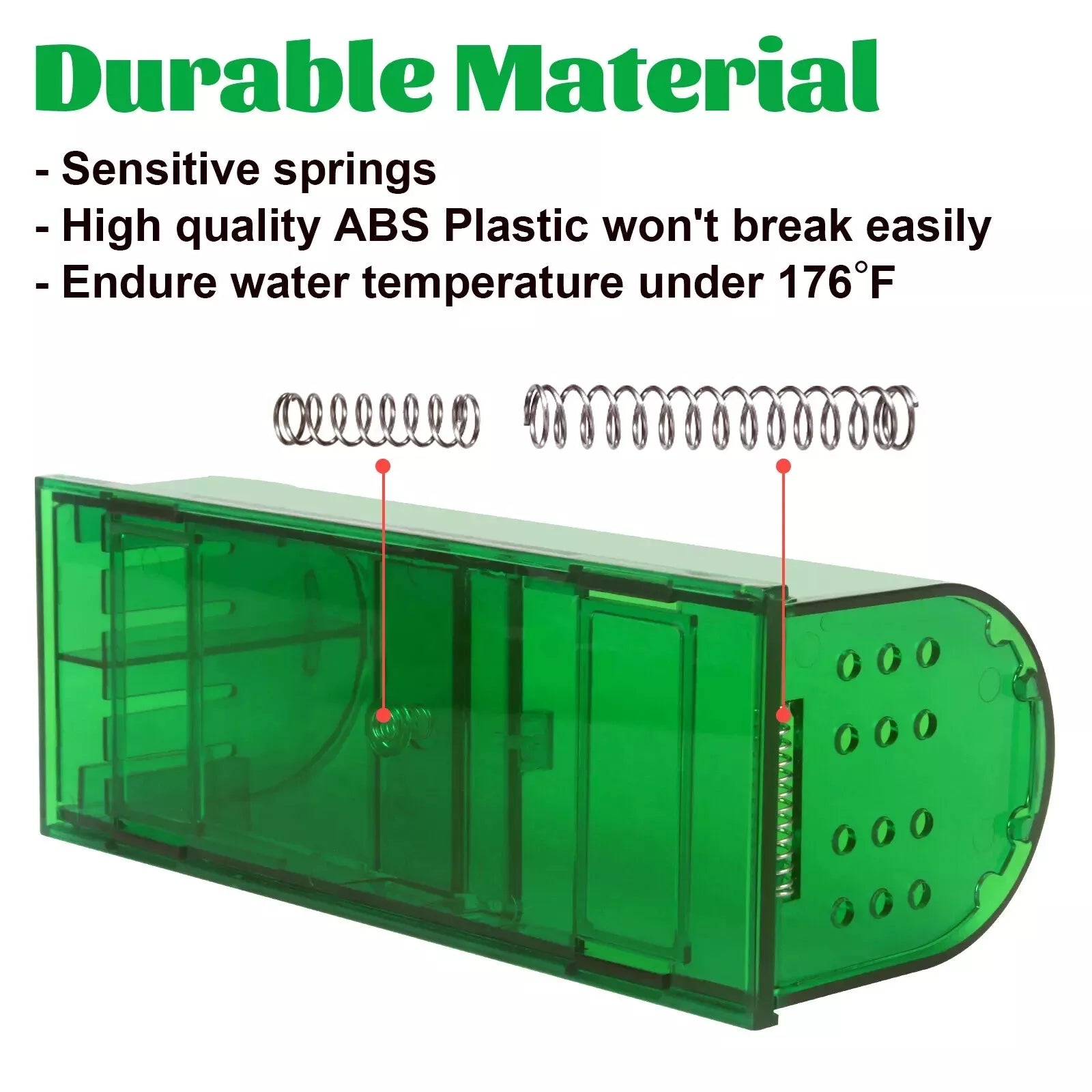 live mouse traps are durable ABS plastic with sensitive springs