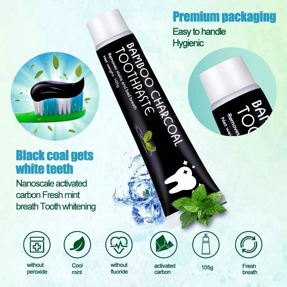 fluoride free bamboo charcoal toothpaste, hygenic, nanoscale activated, carbon fresh mint fresh breath, tooth whitening, without peroxide