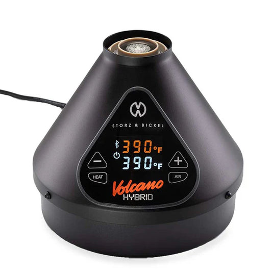 Storz & Bickel Black Volcano Hybrid herbal vaporizer with digital display on a white background