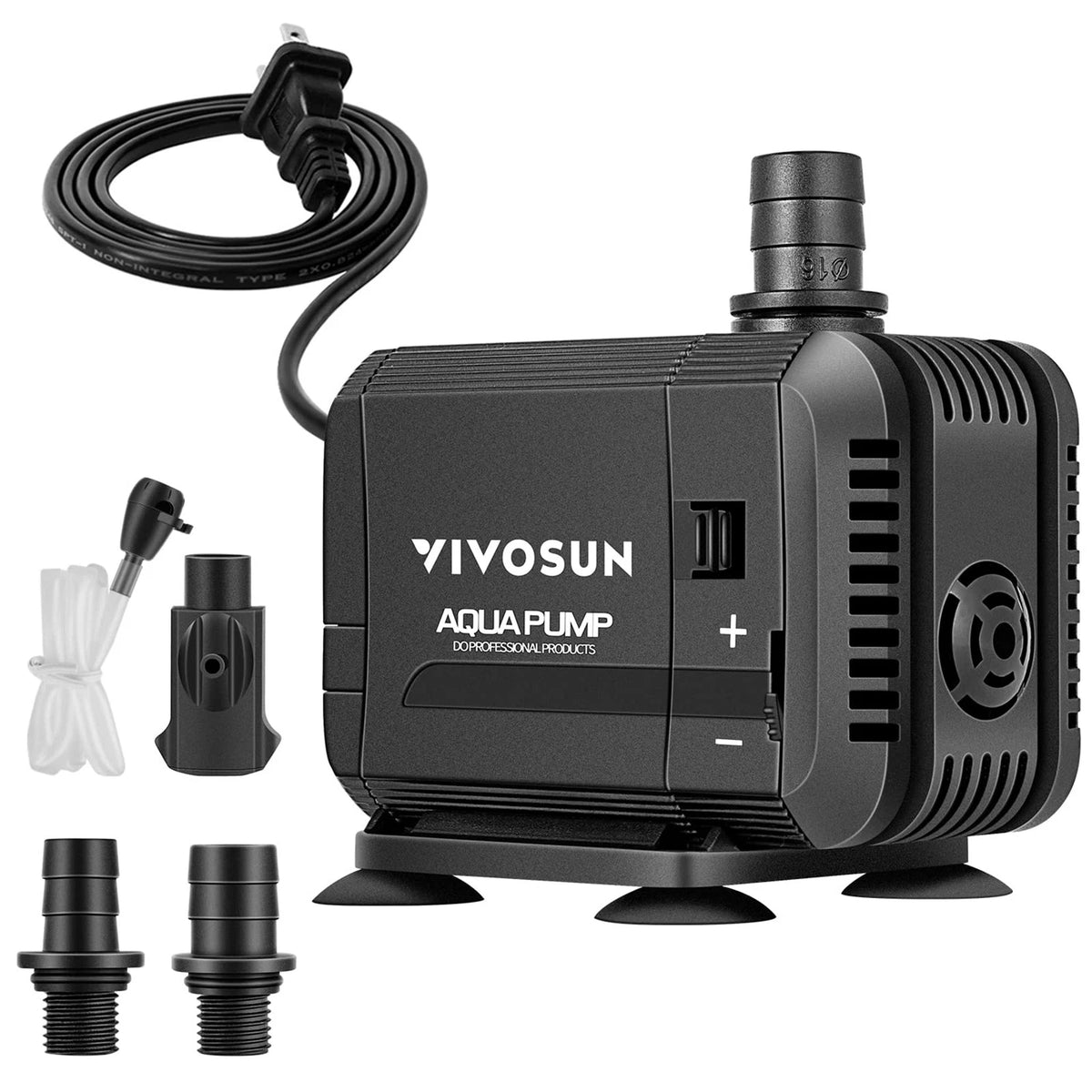 VIVOSUN 400GPH hydroponic submersible water pump with accessories on a white background