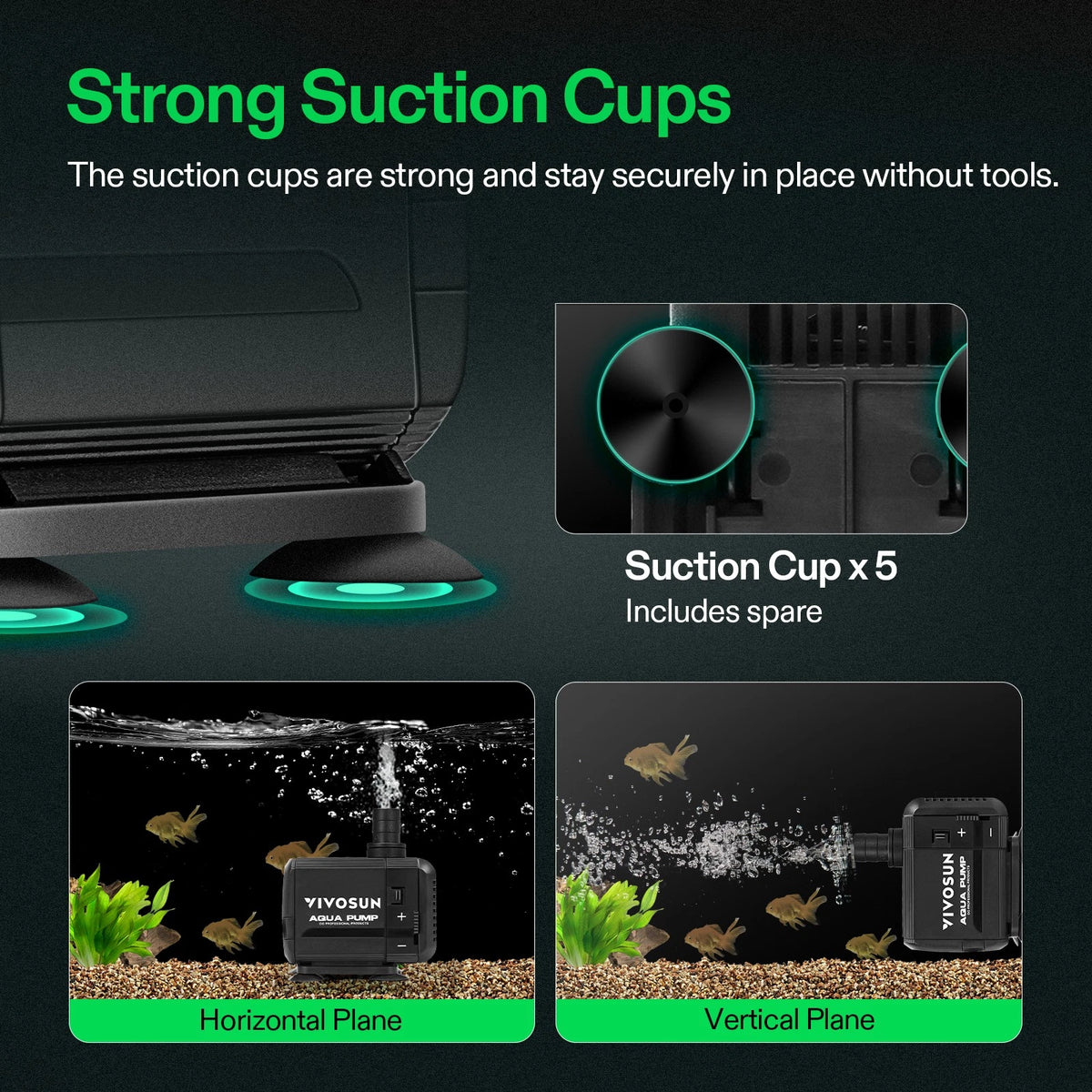 Aquarium pump with strong suction cups on a dark background