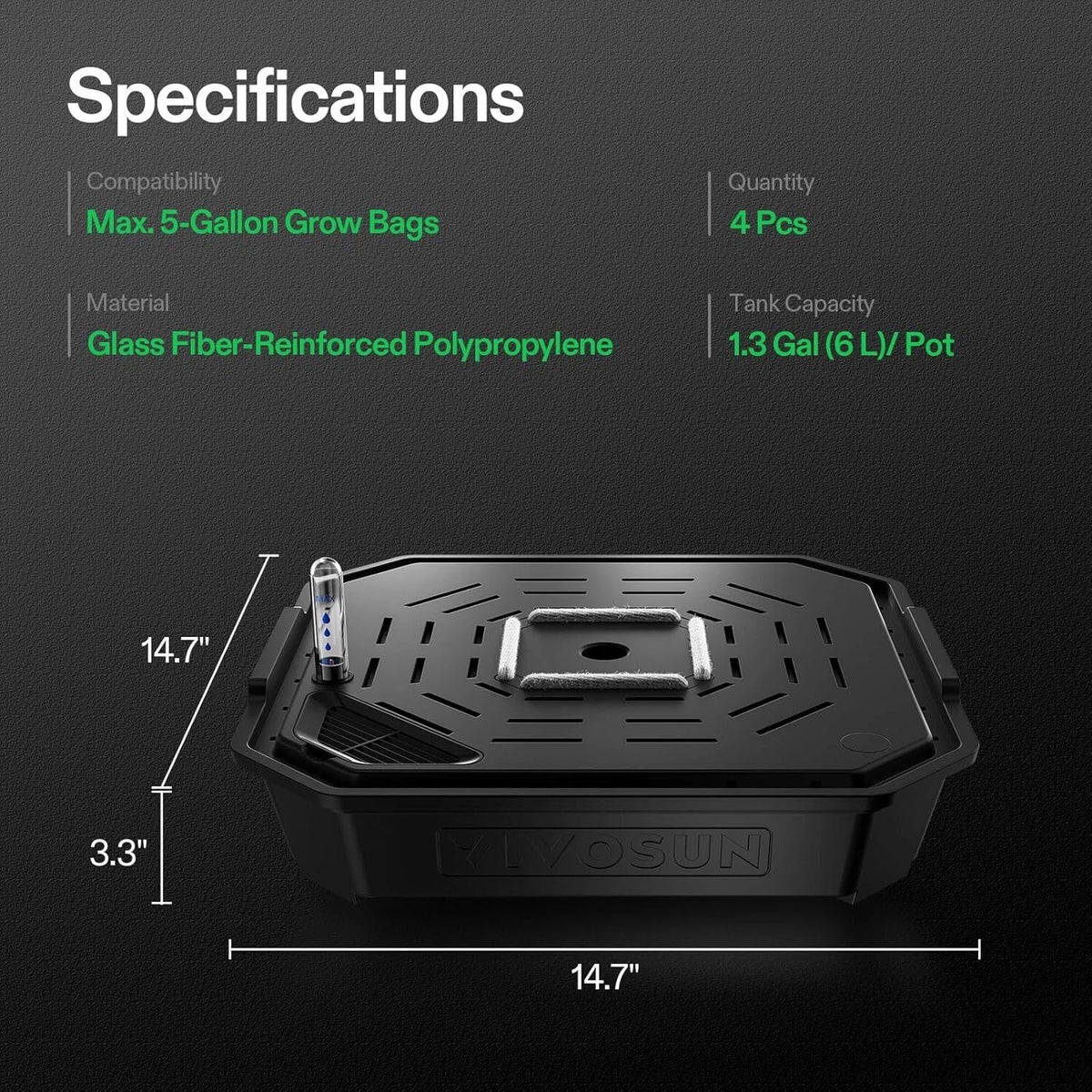 Specifications of VIVOSUN FlexFeed Self-Watering Irrigation Pots