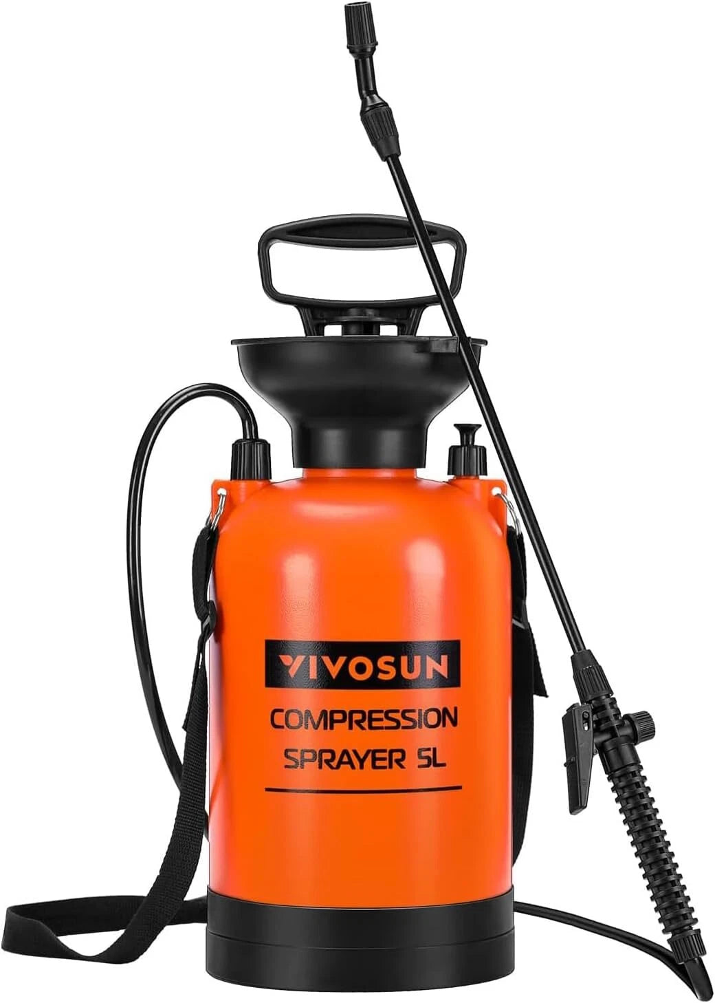 Orange VIVOSUN pressure pump garden sprayer with black accents on a white background, featuring the brand 'VIVOSUN'.