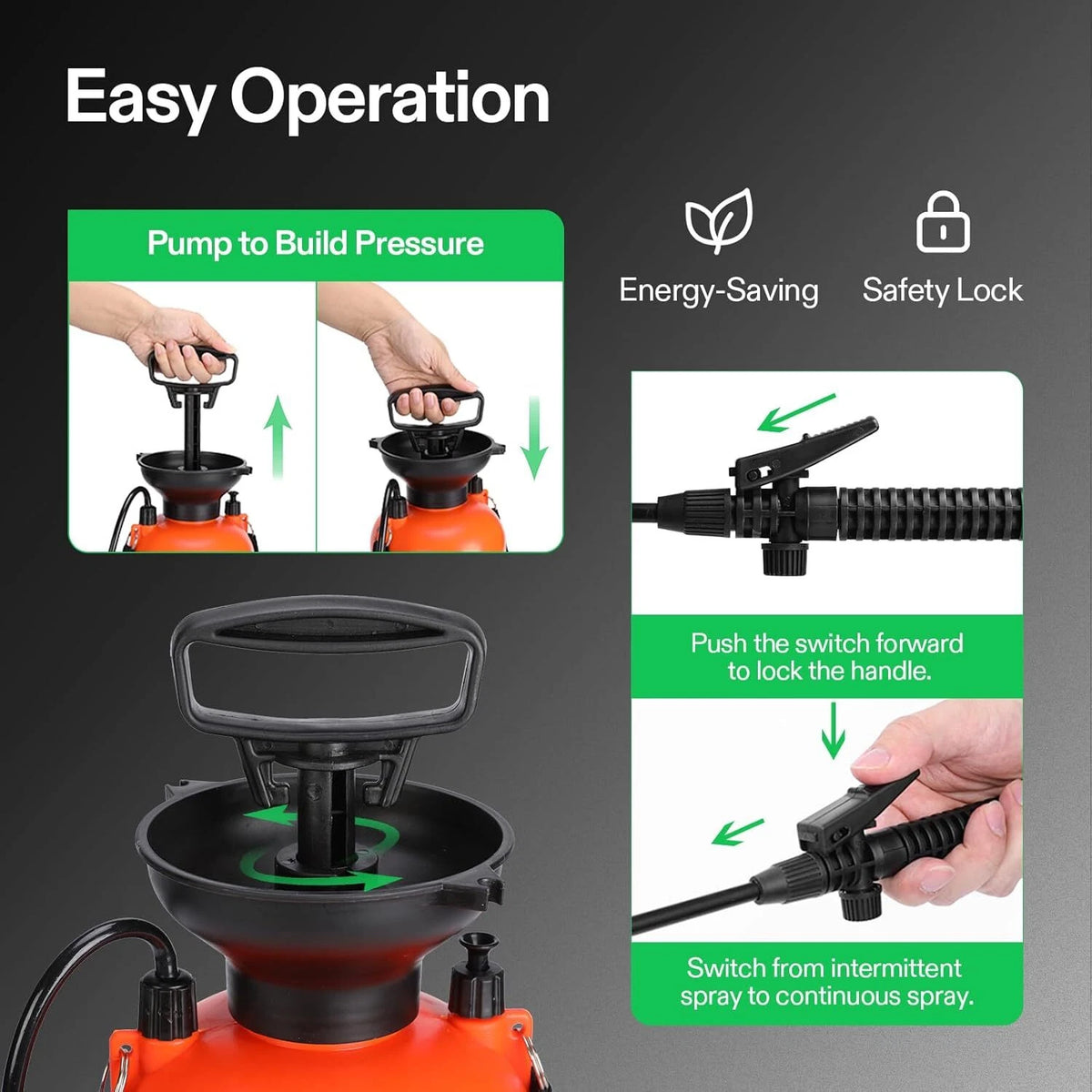 VIVOSUN garden pressure pump sprayer with easy operation features on a dark background